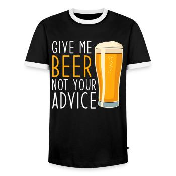 Don't Give Me Beer Your Advice Funny Beer - Men's Ringer Shirt - black/white - Front - AI Model Female 172 light (172cm) & AI Model Male 178 light (178cm)