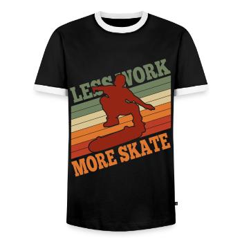 Skater Less Work More Skate - Vintage Skateboarder - Men's Ringer Shirt - black/white - Front - AI Model Female 172 light (172cm) & AI Model Male 178 light (178cm)