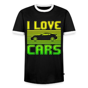 I love cars - Men's Ringer Shirt - black/white - Front - AI Model Female 172 light (172cm) & AI Model Male 178 light (178cm)