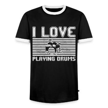 I love playing drums - Men's Ringer Shirt - black/white - Front - AI Model Female 172 light (172cm) & AI Model Male 178 light (178cm)