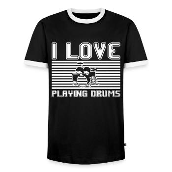 I love playing drums - Men's Ringer Shirt - black/white - Front - AI Model Female 172 light (172cm) & AI Model Male 178 light (178cm)