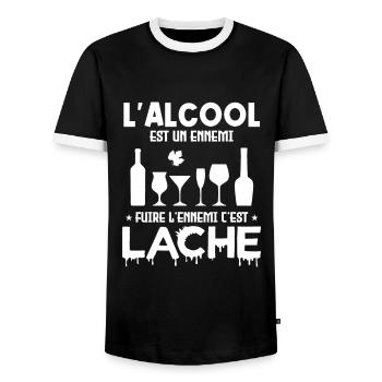 L'alcool est un ennemi - T-shirt contrasté Homme - noir/blanc - Devant - AI Model Female 172 light (172cm) & AI Model Male 178 light (178cm)