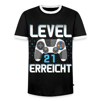 Level 21 Erreicht Gamer - Männer Kontrast-T-Shirt - Schwarz/Weiß - Vorne - AI Model Female 172 light (172cm) & AI Model Male 178 light (178cm)