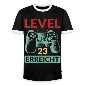 Level 23 Erreicht Gamer - Männer Kontrast-T-Shirt - Schwarz/Weiß - Vorne - AI Model Female 172 light (172cm) & AI Model Male 178 light (178cm)