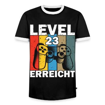 Level 23 Erreicht Gamer - Männer Kontrast-T-Shirt - Schwarz/Weiß - Vorne - AI Model Female 172 light (172cm) & AI Model Male 178 light (178cm)