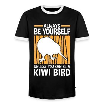 Sei ein Kiwi Vogel Neuseeland Schnepfenstrauß - Männer Kontrast-T-Shirt - Schwarz/Weiß - Vorne - AI Model Female 172 light (172cm) & AI Model Male 178 light (178cm)