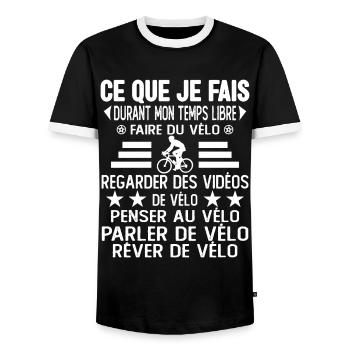 Ce Que Je Fais Pendant Mon Temps Libre Vélo - T-shirt contrasté Homme - noir/blanc - Devant - AI Model Female 172 light (172cm) & AI Model Male 178 light (178cm)