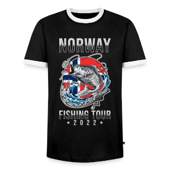 Angeltour Norwegen 2022 - Männer Kontrast-T-Shirt - Schwarz/Weiß - Vorne - AI Model Female 172 light (172cm) & AI Model Male 178 light (178cm)