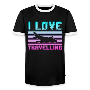 I love traveling - Men's Ringer Shirt - black/white - Front - AI Model Female 172 light (172cm) & AI Model Male 178 light (178cm)