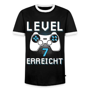 Level 7 Erreicht Gamer - Männer Kontrast-T-Shirt - Schwarz/Weiß - Vorne - AI Model Female 172 light (172cm) & AI Model Male 178 light (178cm)