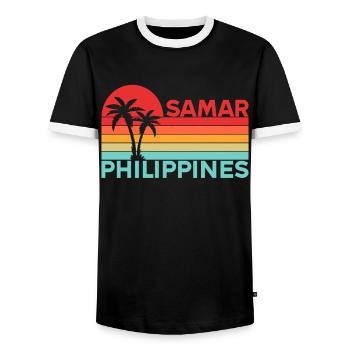 Vintage Holiday Trip Samar Philippines Asia - Men's Ringer Shirt - black/white - Front - AI Model Female 172 light (172cm) & AI Model Male 178 light (178cm)