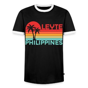 Vintage Holiday Trip Leyte Philippines Asia - Men's Ringer Shirt - black/white - Front - AI Model Female 172 light (172cm) & AI Model Male 178 light (178cm)