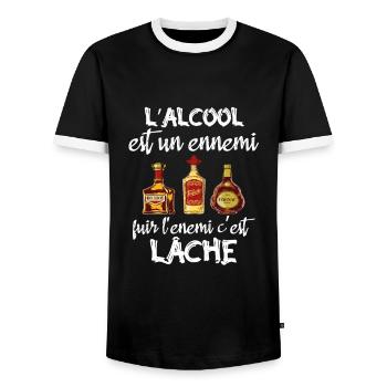 L'alcool est un ennemi - T-shirt contrasté Homme - noir/blanc - Devant - AI Model Female 172 light (172cm) & AI Model Male 178 light (178cm)