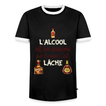 L'alcool est un ennemi - T-shirt contrasté Homme - noir/blanc - Devant - AI Model Female 172 light (172cm) & AI Model Male 178 light (178cm)