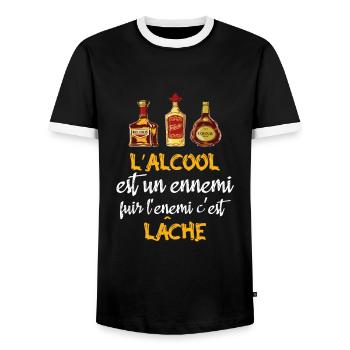 L'alcool est un ennemi - T-shirt contrasté Homme - noir/blanc - Devant - AI Model Female 172 light (172cm) & AI Model Male 178 light (178cm)