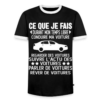 Ce Que Je Fais Pendant Mon Temps Libre Voiture - T-shirt contrasté Homme - noir/blanc - Devant - AI Model Female 172 light (172cm) & AI Model Male 178 light (178cm)