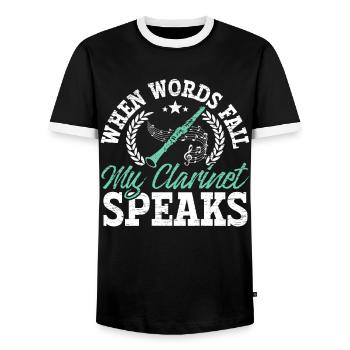 Wenn die Worte versagen, spricht meine Klarinette - Männer Kontrast-T-Shirt - Schwarz/Weiß - Vorne - AI Model Female 172 light (172cm) & AI Model Male 178 light (178cm)