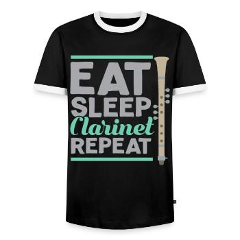 Eat Sleep Clarinet Repeat Klarinette Klarinettist - Men's Ringer Shirt - black/white - Front - AI Model Female 172 light (172cm) & AI Model Male 178 light (178cm)
