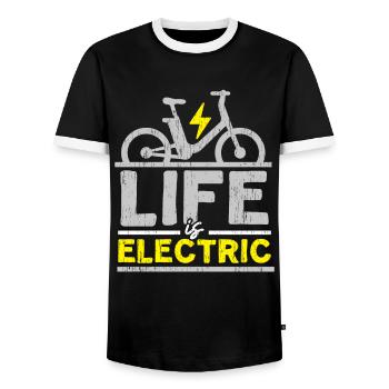 Das Leben ist elektrisch E-Bike Elektrofahrrad Rid - Männer Kontrast-T-Shirt - Schwarz/Weiß - Vorne - AI Model Female 172 light (172cm) & AI Model Male 178 light (178cm)