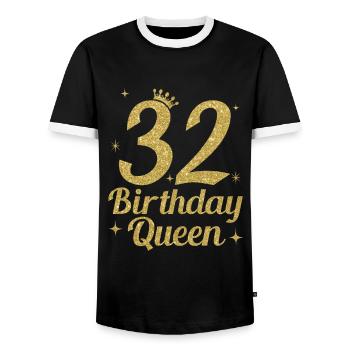 Birthday Queen 32 - Men's Ringer Shirt - black/white - Front - AI Model Female 172 light (172cm) & AI Model Male 178 light (178cm)