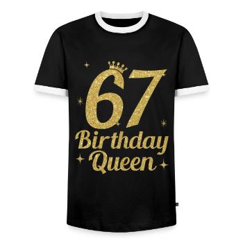Birthday Queen 67 - Men's Ringer Shirt - black/white - Front - AI Model Female 172 light (172cm) & AI Model Male 178 light (178cm)
