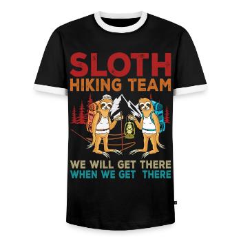 Funny Vintage Sloth Hiking Team We Will Get There - Männer Kontrast-T-Shirt - Schwarz/Weiß - Vorne - AI Model Female 172 light (172cm) & AI Model Male 178 light (178cm)