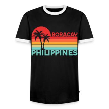 Vintage Holiday Trip Boracay Philippines Asie - T-shirt contrasté Homme - noir/blanc - Devant - AI Model Female 172 light (172cm) & AI Model Male 178 light (178cm)