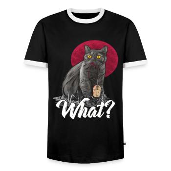 Katze mit gefangener Computer Maus - What? - Männer Kontrast-T-Shirt - Schwarz/Weiß - Vorne - AI Model Female 172 light (172cm) & AI Model Male 178 light (178cm)