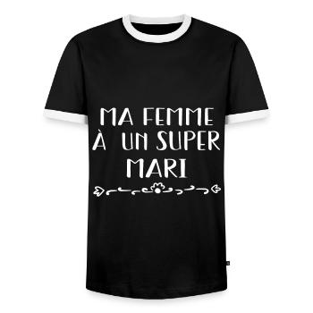 Ma femme à un super mari - T-shirt contrasté Homme - noir/blanc - Devant - AI Model Female 172 light (172cm) & AI Model Male 178 light (178cm)