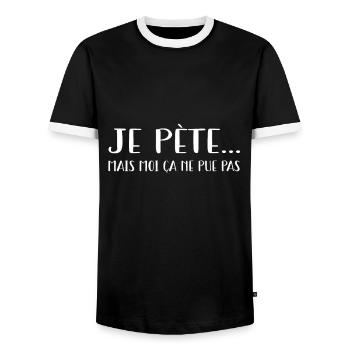 je pète mais moi ça ne pue pas - T-shirt contrasté Homme - noir/blanc - Devant - AI Model Female 172 light (172cm) & AI Model Male 178 light (178cm)