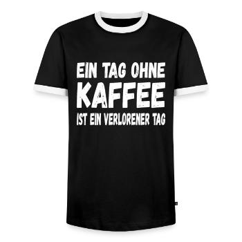 Ein Tag ohne Kaffee ist ein verlorener Tag - Männer Kontrast-T-Shirt - Schwarz/Weiß - Vorne - AI Model Female 172 light (172cm) & AI Model Male 178 light (178cm)