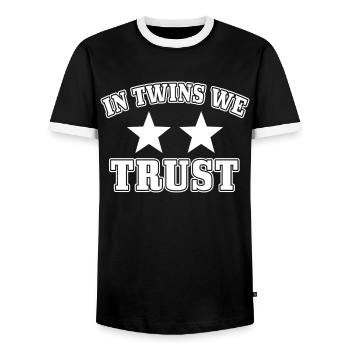 Papa Zwillinge Spruch In twins we trust - Männer Kontrast-T-Shirt - Schwarz/Weiß - Vorne - AI Model Female 172 light (172cm) & AI Model Male 178 light (178cm)