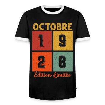 Octobre 1928 Édition limitée - T-shirt contrasté Homme - noir/blanc - Devant - AI Model Female 172 light (172cm) & AI Model Male 178 light (178cm)