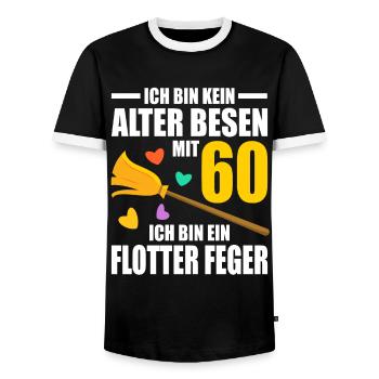 Alter Besen Junger Feger 60 Jahre 60. Geburtstag - Männer Kontrast-T-Shirt - Schwarz/Weiß - Vorne - AI Model Female 172 light (172cm) & AI Model Male 178 light (178cm)