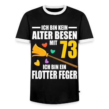 Alter Besen Junger Feger 73 Jahre 73. Geburtstag - Männer Kontrast-T-Shirt - Schwarz/Weiß - Vorne - AI Model Female 172 light (172cm) & AI Model Male 178 light (178cm)