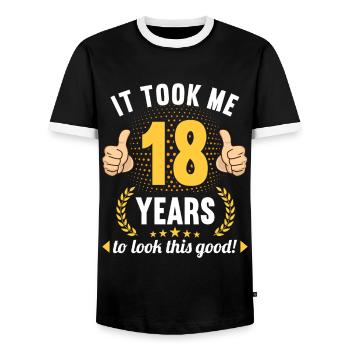 il m’a fallu 18 ans pour avoir l’air de ce bon anniversaire de 18 ans - T-shirt contrasté Homme - noir/blanc - Devant - AI Model Female 172 light (172cm) & AI Model Male 178 light (178cm)