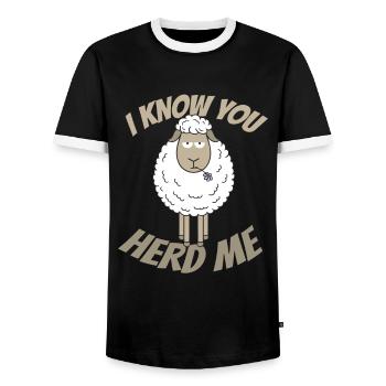 I Know You Stove Me Sheep Wool - Men's Ringer Shirt - black/white - Front - AI Model Female 172 light (172cm) & AI Model Male 178 light (178cm)