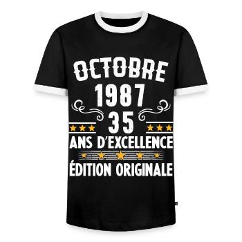 35 Ans Anniversaire Vintage Né(e) en Octobre 1987 - T-shirt contrasté Homme - noir/blanc - Devant - AI Model Female 172 light (172cm) & AI Model Male 178 light (178cm)