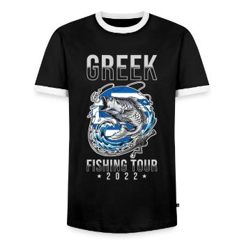 Excursion de pêche grecque 2022 - T-shirt contrasté Homme - noir/blanc - Devant - AI Model Female 172 light (172cm) & AI Model Male 178 light (178cm)