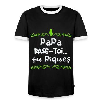 Papa rase toi tu piques, - T-shirt contrasté Homme - noir/blanc - Devant - AI Model Female 172 light (172cm) & AI Model Male 178 light (178cm)