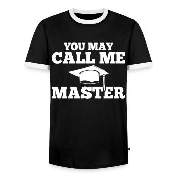 You May Call Me Master Masters Degree Graduation - Men's Ringer Shirt - black/white - Front - AI Model Female 172 light (172cm) & AI Model Male 178 light (178cm)