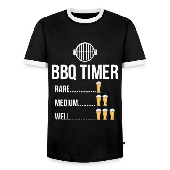 BBQ Timer Barbecue Beer Steak Grill Funny Grilling - Men's Ringer Shirt - black/white - Front - AI Model Female 172 light (172cm) & AI Model Male 178 light (178cm)