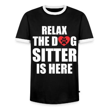 Relax The Dog Sitter Is Here Funny Dog Sitter - Men's Ringer Shirt - black/white - Front - AI Model Female 172 light (172cm) & AI Model Male 178 light (178cm)