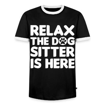 Relax The Dog Sitter Is Here Funny Dog Sitter - Men's Ringer Shirt - black/white - Front - AI Model Female 172 light (172cm) & AI Model Male 178 light (178cm)