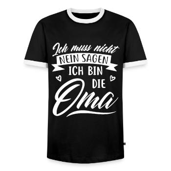 Oma, Muss nicht nein sagen. Spruch, Geburtstag Fun - Männer Kontrast-T-Shirt - Schwarz/Weiß - Vorne - AI Model Female 172 light (172cm) & AI Model Male 178 light (178cm)