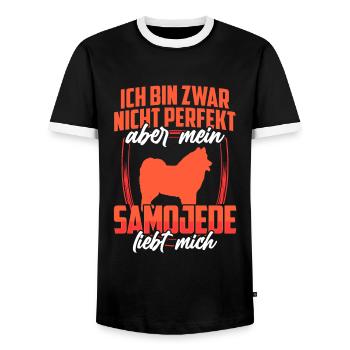 Samojede liebt mich Samojedenspitz Samojede - Männer Kontrast-T-Shirt - Schwarz/Weiß - Vorne - AI Model Female 172 light (172cm) & AI Model Male 178 light (178cm)