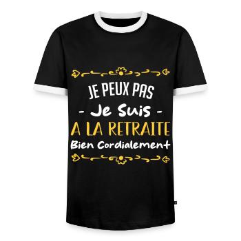 Je peux pas je suis a la retrait bien cordialement - T-shirt contrasté Homme - noir/blanc - Devant - AI Model Female 172 light (172cm) & AI Model Male 178 light (178cm)