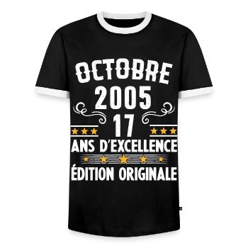 17 Ans Anniversaire Vintage Né(e) en Octobre 2005 - T-shirt contrasté Homme - noir/blanc - Devant - AI Model Female 172 light (172cm) & AI Model Male 178 light (178cm)
