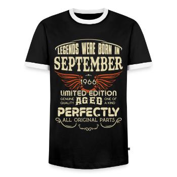 Legends Were Born In September 1966 Birthday - Männer Kontrast-T-Shirt - Schwarz/Weiß - Vorne - AI Model Female 172 light (172cm) & AI Model Male 178 light (178cm)