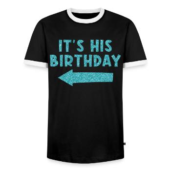 Birthday It's his birthday - Men's Ringer Shirt - black/white - Front - AI Model Female 172 light (172cm) & AI Model Male 178 light (178cm)